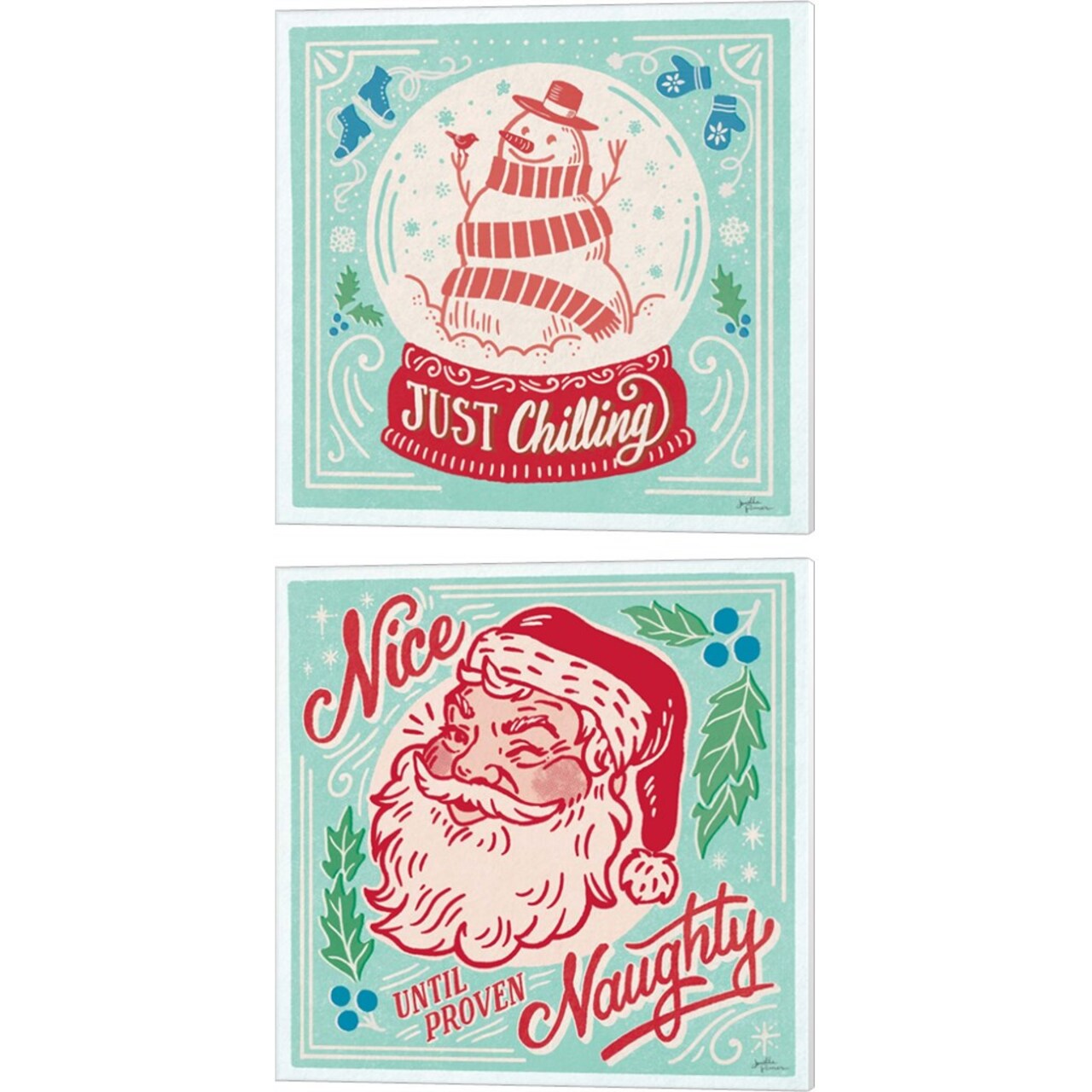 Naughty and Nice Bright by Janelle Penner 14" x 14" Canvas Wall Art (Set of 2)